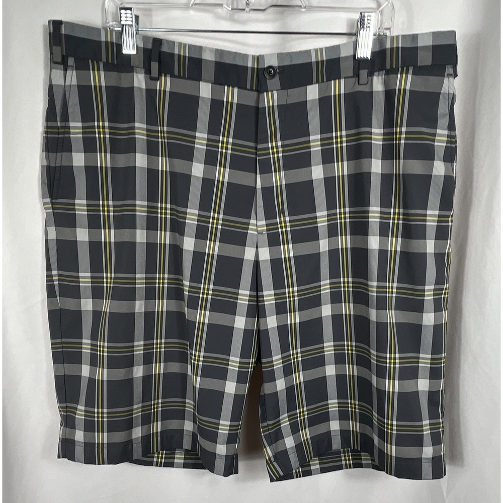 Slazenger Men's Golf Shorts Plaid Stretch Pockets Size 40 Gray/White/Yellow